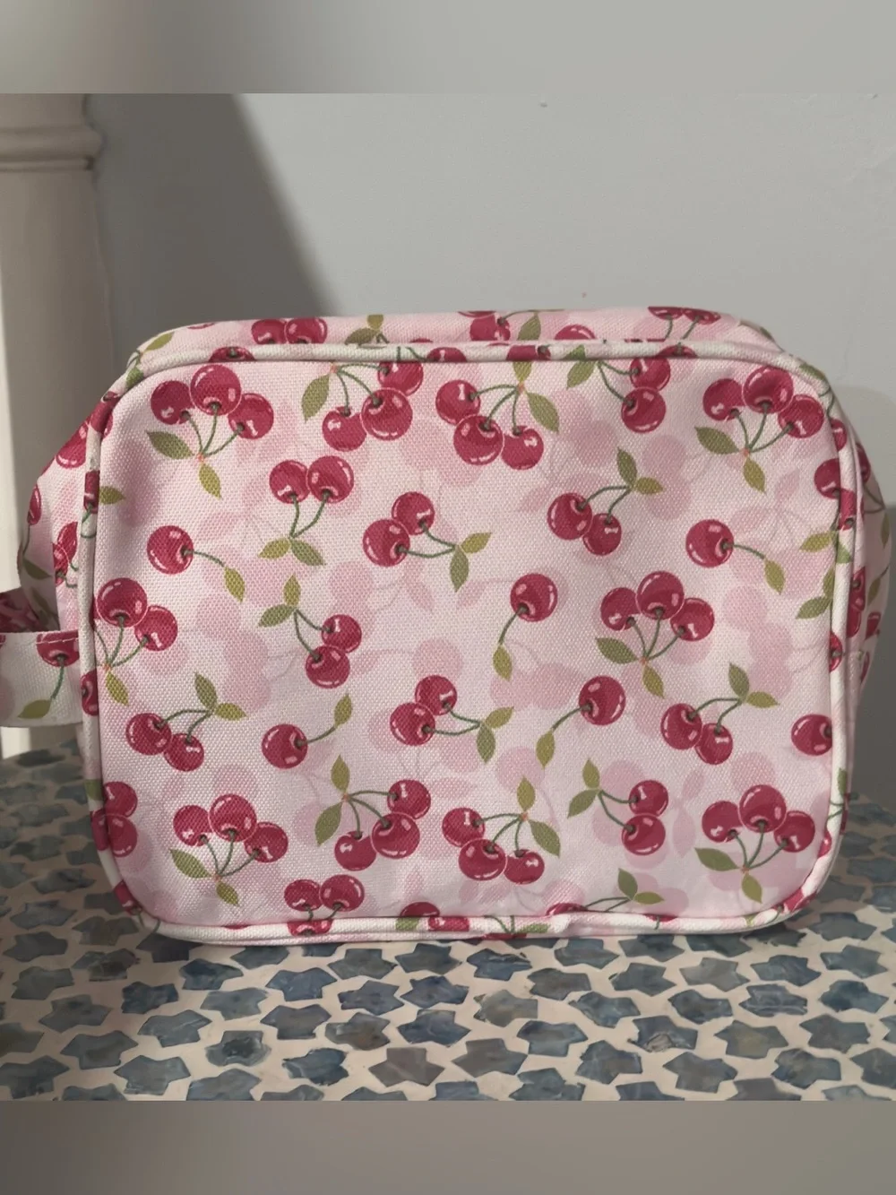 NWT Cherry Print Cosmetic Bag - Pink and Red w/ Handle